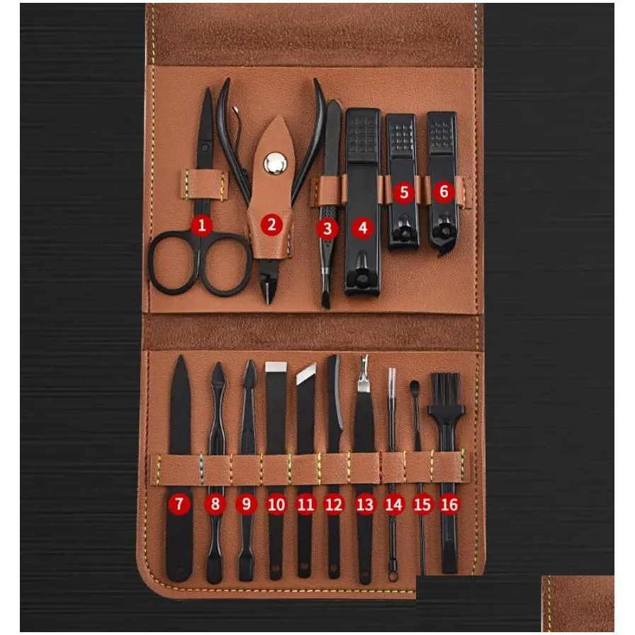  16pcs/set manicure set pedicure scissor tweezer knife ear pick utility nail clipper kit stainless steel nail care tool set