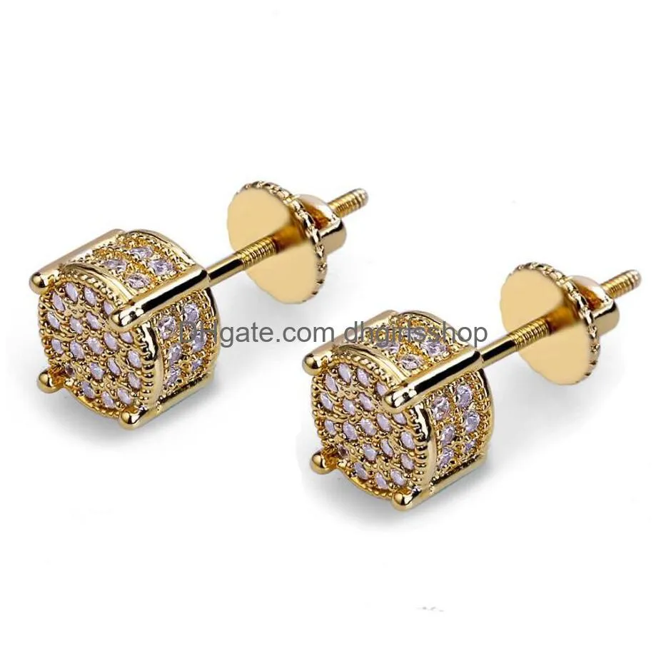 top quality 925 silver hip hop cz ear studs ice out hiphop jewelry bling cubic zirconia diamond earrings male women trendy accessories