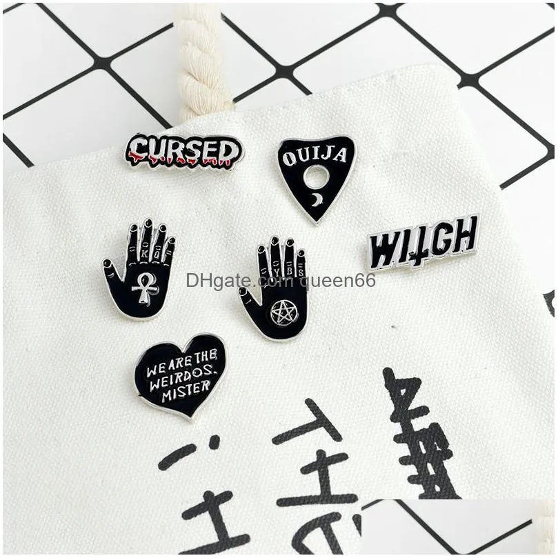 pins and brooches witch cursed ouija we are the weirdos mister black pin set metal heart-shaped letters goth punk jewelry