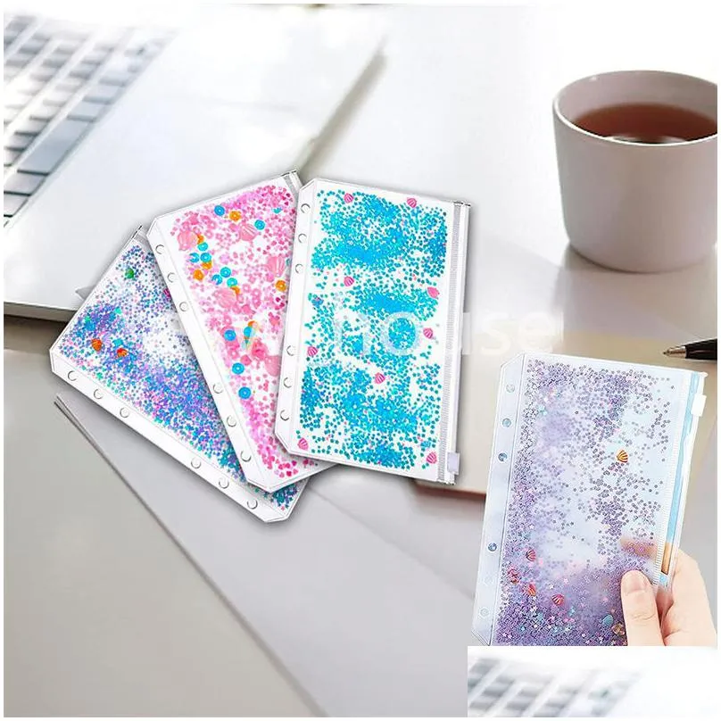 a5/a6 binder cash envelopes bag pvc budget case with zipper refillable glitter binders notebook pages bags
