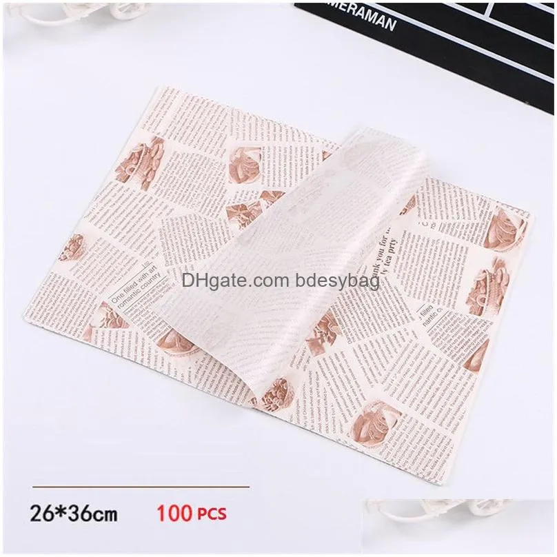 100 pcs oil-proof paper bread sandwich hamburger fries wrapping baking paper fast food wrapping paper 26x36cm