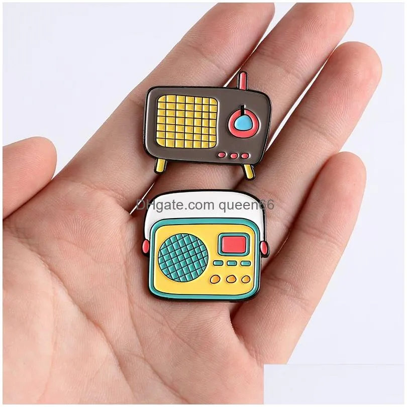 cartoon portable radio tv set enamel pins lapel brooches badges clothes bag jewelry gift for friends