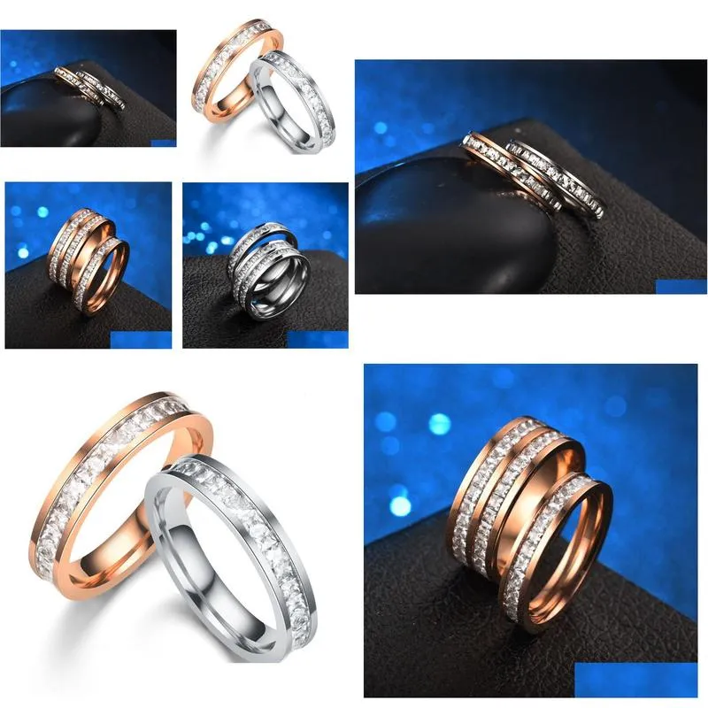 stainless steel ring cluster rose gold diamond zircon couple wedding rings bands women men fashion will and sandy drop ship