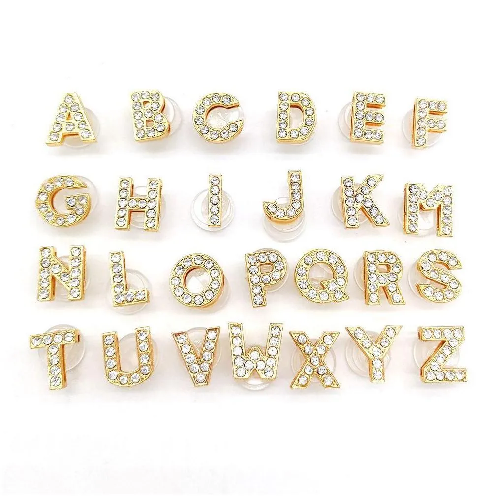 Shoe Parts Accessories Gold Alloy Letters Bling clog Charms Jibitz Decoration Buckle Pins Clog Drop Delivery Shoes Dhqcm