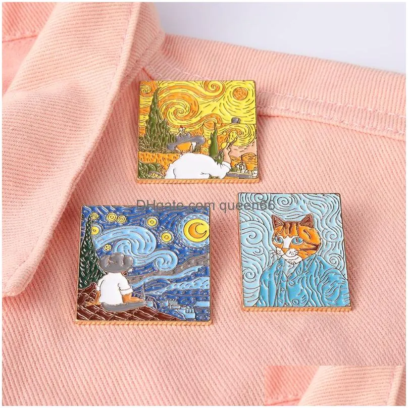funny adaptation famous oil painting enamel pins custom artistic brooch lapel badge bag cartoon jewelry gift for kids friends