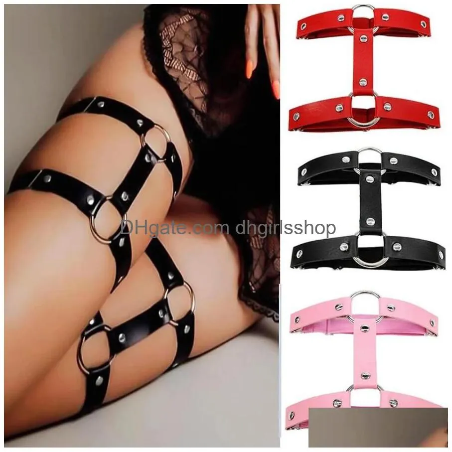 pu leather punk garter belts women leg ring suspenders straps and o-ring leg body harness jewelry garters for women