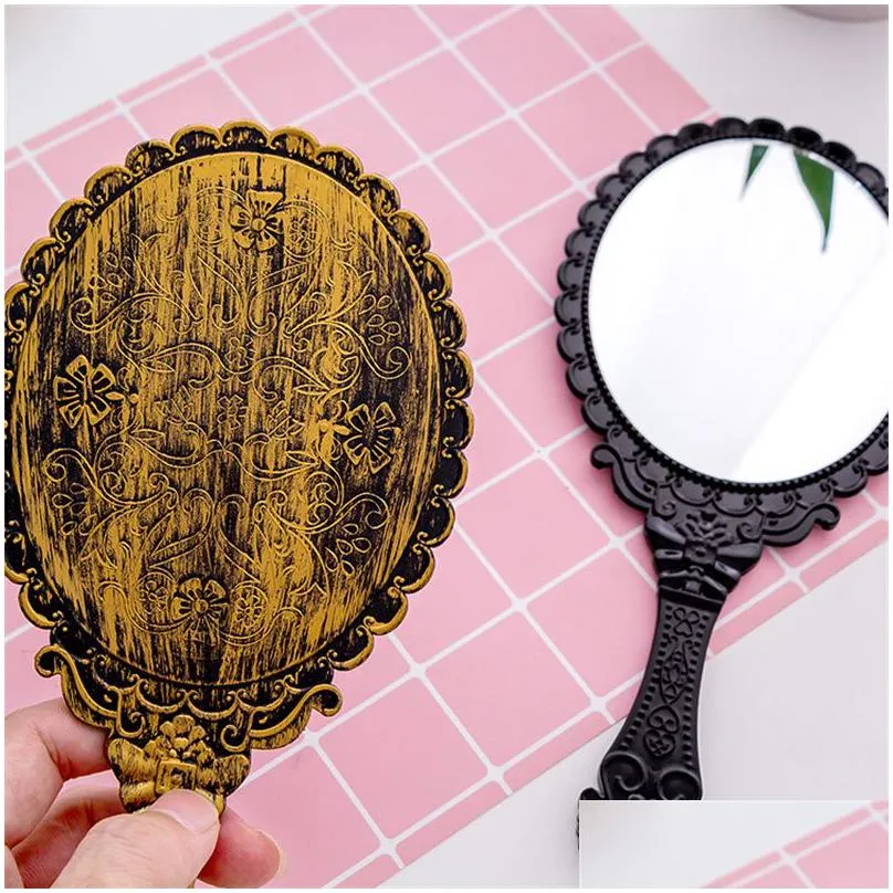 vintage pattern handle makeup mirror bronze rose gold pink black color personal cosmetic mirror