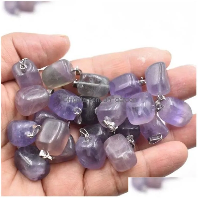 natural stone pink rose quartz opal fluorite turquoise amethyst charms white black crystal pendants for necklace accessories jewelry