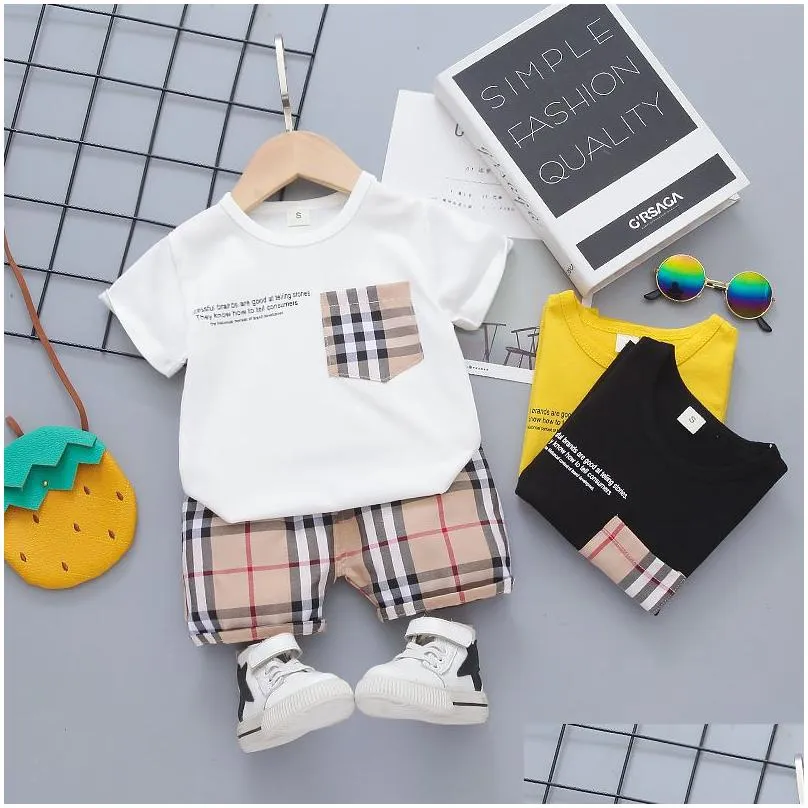 baby boys girls clothing sets plaid toddler infant summer clothes kids outfit short sleeve casual t shirt shorts