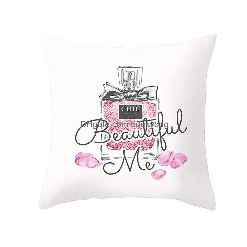 flowers perfume bottles pillowcase girl high heel printed throw pillow cover 45x45cm valentine day pillowcase home decor