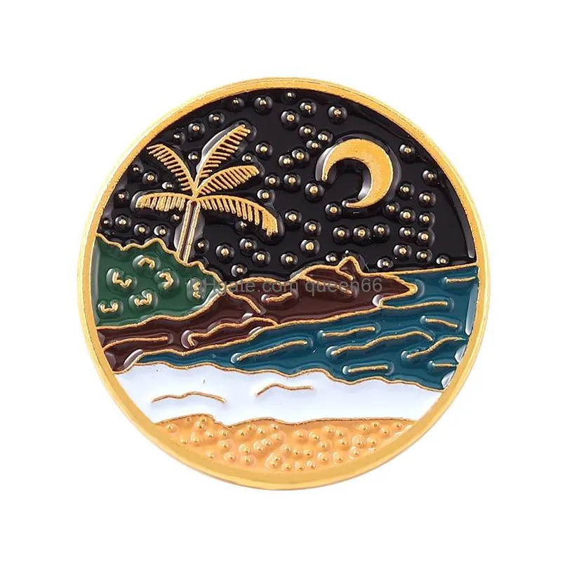 starry night moon enamel brooches outdoors mountain river landscape pins bades for denim clothes bag jewelry christmas new year gift kids