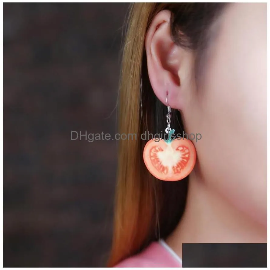 creative fashion fruit earrings oranges tomatoes  watermelon strawberry lemon cute small summer korean earrings women gift