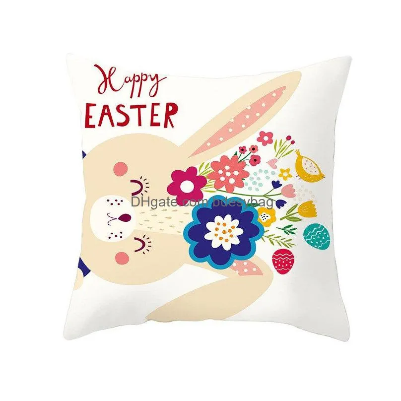 happy easter pillowcase peach skin bunny printed pillow case sofa car cushion covers single sided rabbit printed pillowcase