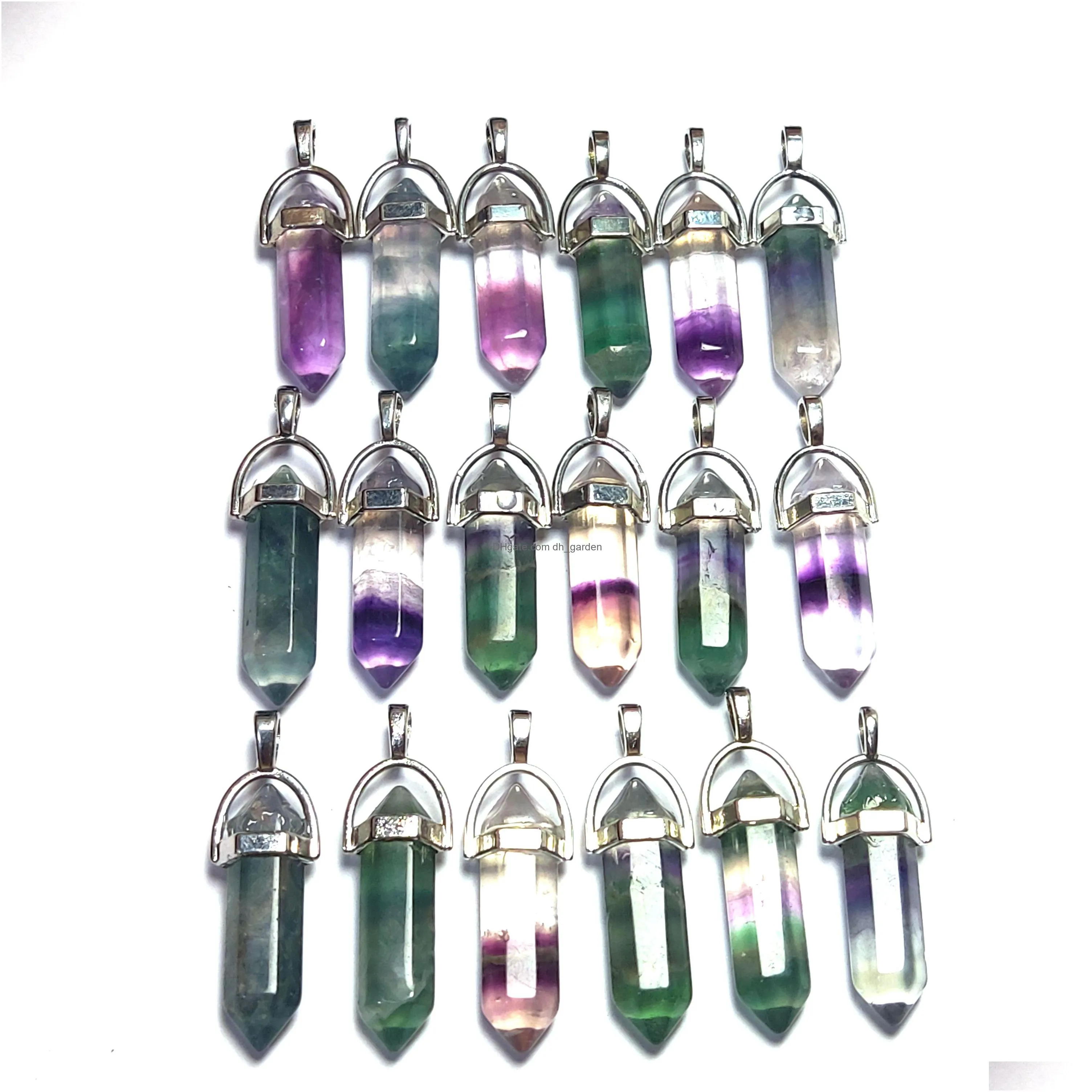 fluorite crystal pendants suspension quartz natural gem stone charms for women hexagonal reiki healing
