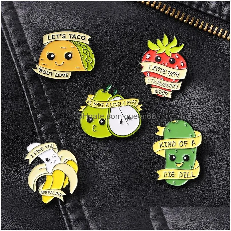 homonymic fruit banner enamel pins strawberry pear taco boo brooch lapel badge bag cartoon jewelry gift for kids friends