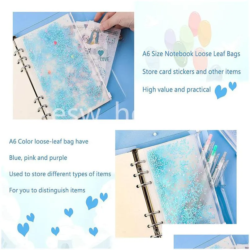 a5/a6 binder cash envelopes bag pvc budget case with zipper refillable glitter binders notebook pages bags