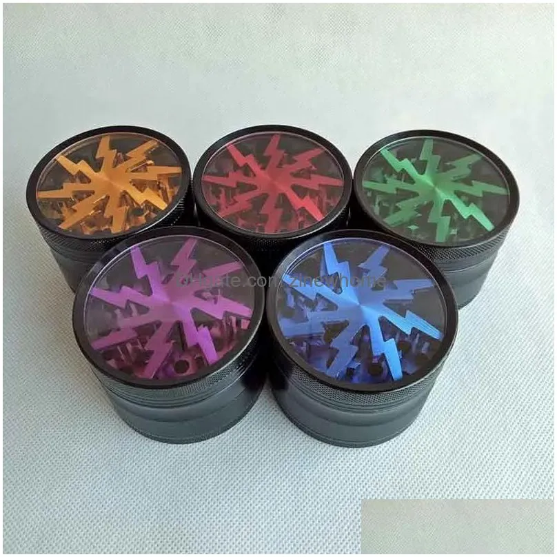 metal tobacco grinder 50mm aluminum alloy belt transparent top window lighting crusher grinder 5 colors