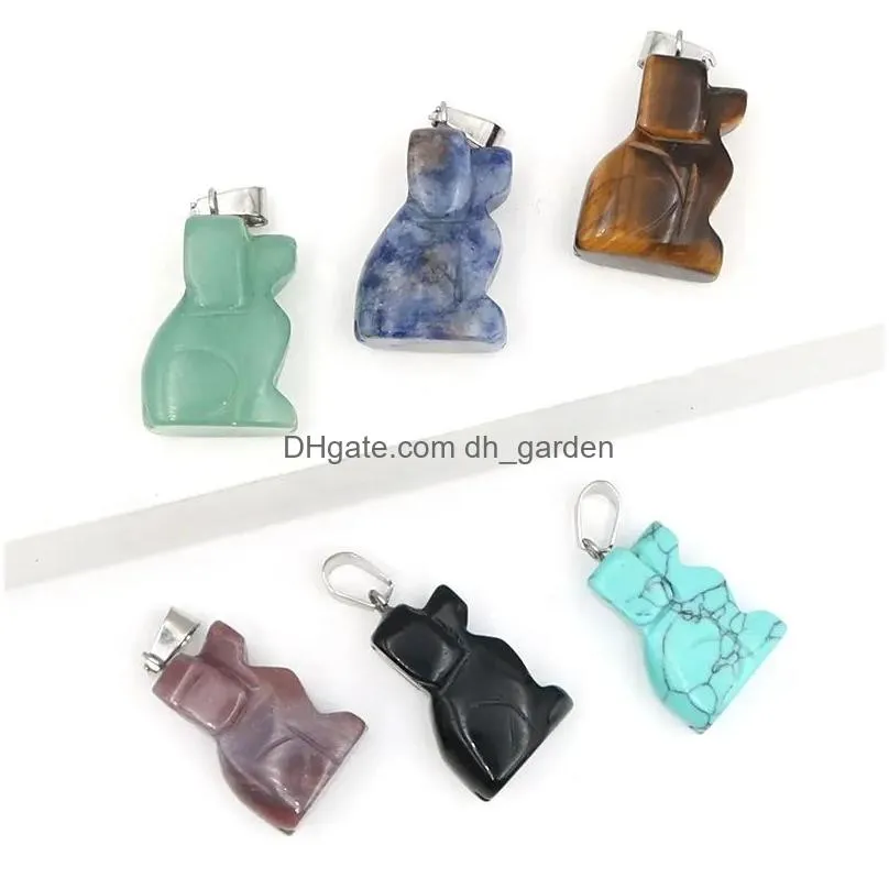 wholesale animal cute lucky dog pendant natural healing stone animal crystal pendant necklace for diy jewelry making