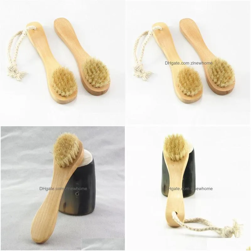 facial exfoliation brush natural bristle cleaning wooden handle dry brush matte brush