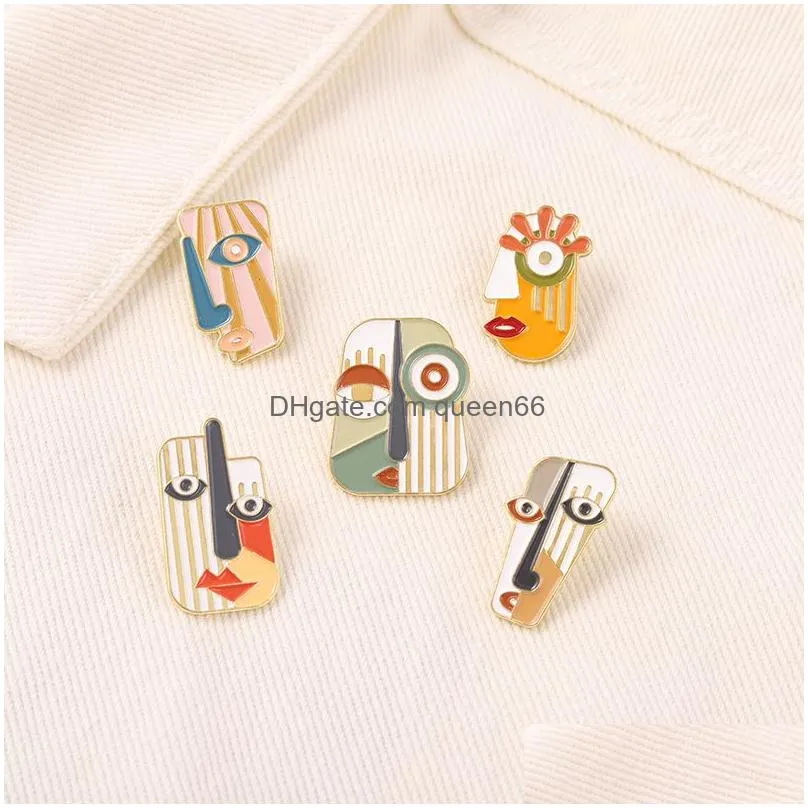 abstract face enamel pins modern geometric portrait art metal brooches animal badges pin up gift for men women accessories