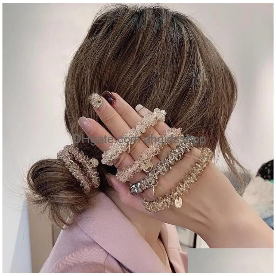 fashion women crystal hair ties pearl elastic hairband girls scrunchies rubber band women hair accessories headwear ornament 5 colors