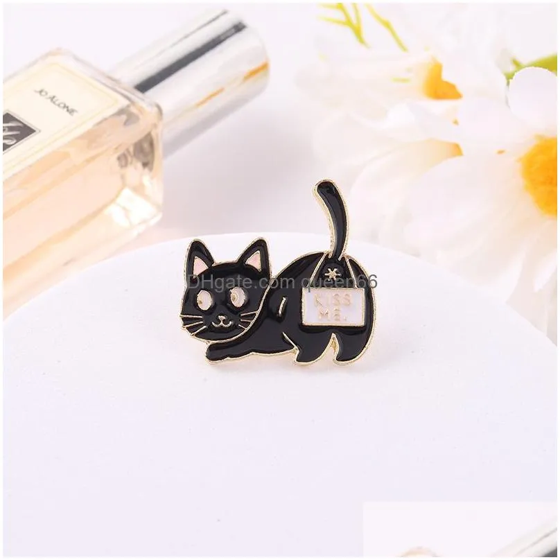 black cat enamel brooches cartoon cute fun animal pins bades for denim clothes bag kawaii jewelry christmas new year gift kids friends