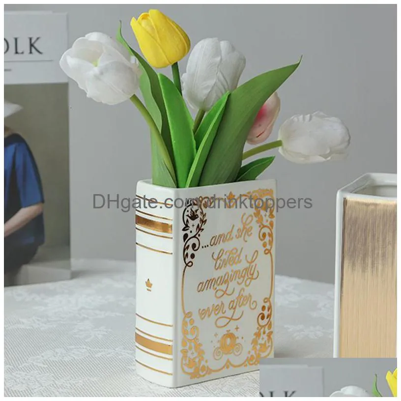 vases luxury ceramic gold book vase nordic modern decorative table vase wedding hydroponic room plant vase decoration 230427