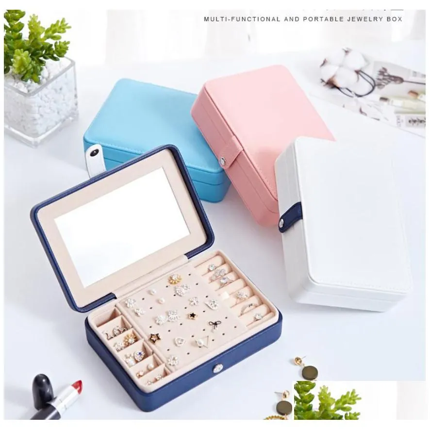 multi functional velvet jewelry trays organizer mirror jewellery box earring necklace bracelet ring storage case pu leather boxes