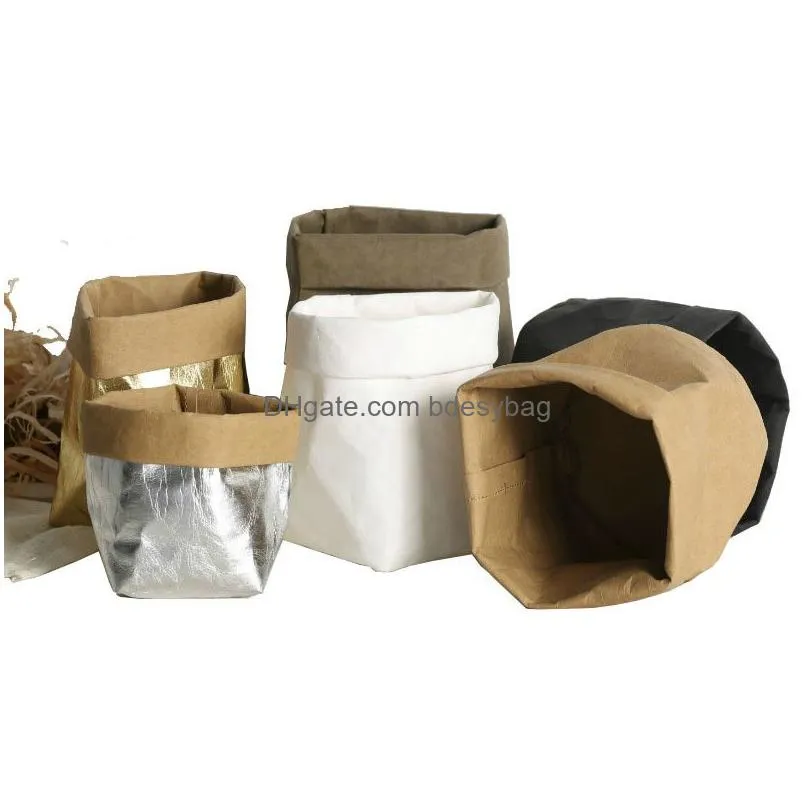 foldable kraft paper bag waterproof kraft paper flowerpot eco-friendly sundries organizer pouch flower succulents kraft paper bag