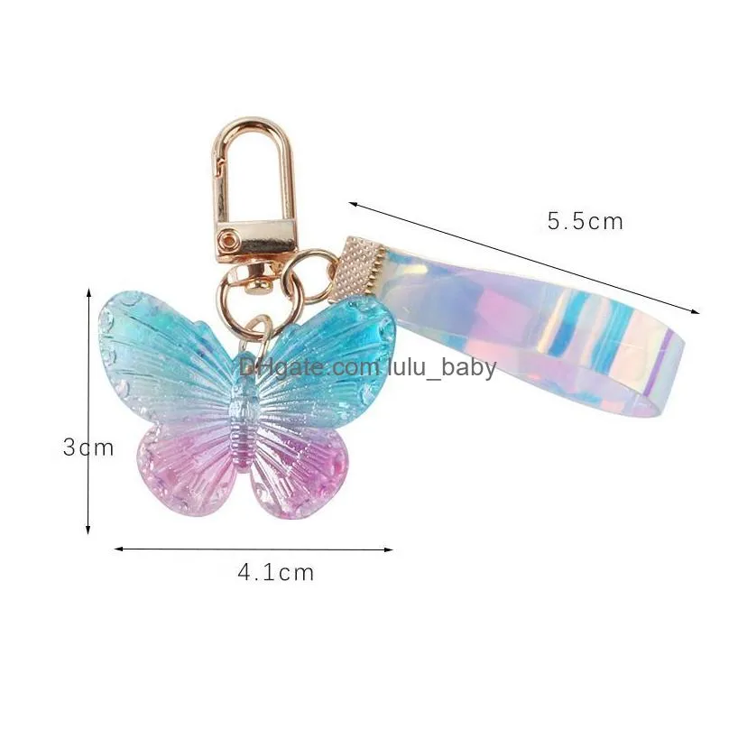 diy acrylic butterfly key rings trendy transparent bead lanyards keychains mobile phone chains for women car keys bag decor pendant