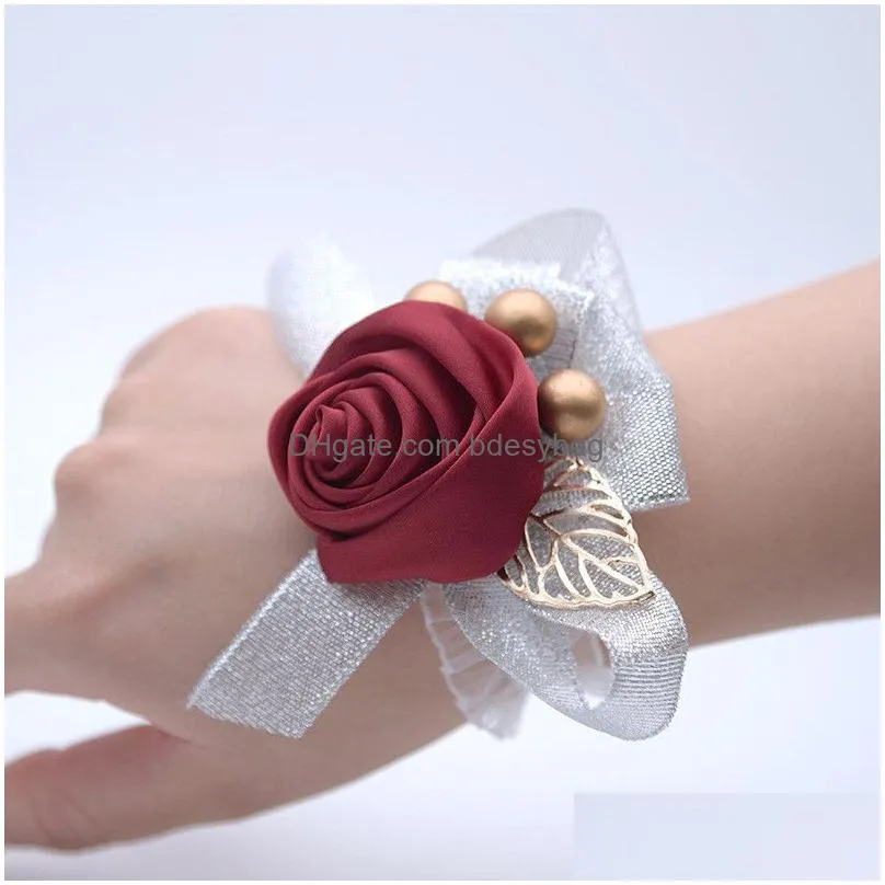 satin rose wedding bridal corsage flowers bridesmaid wrist flower for wedding prom party decor