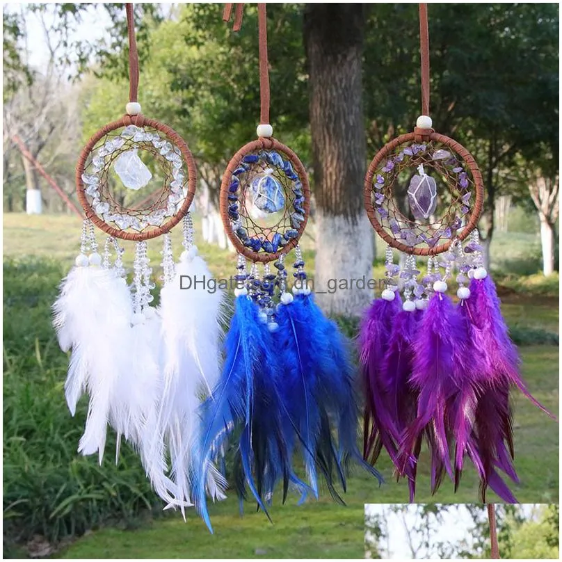 chip raw crystal stone exquisite car interior decoration charms pendant feather dream catcher view mirror car hanging accessories