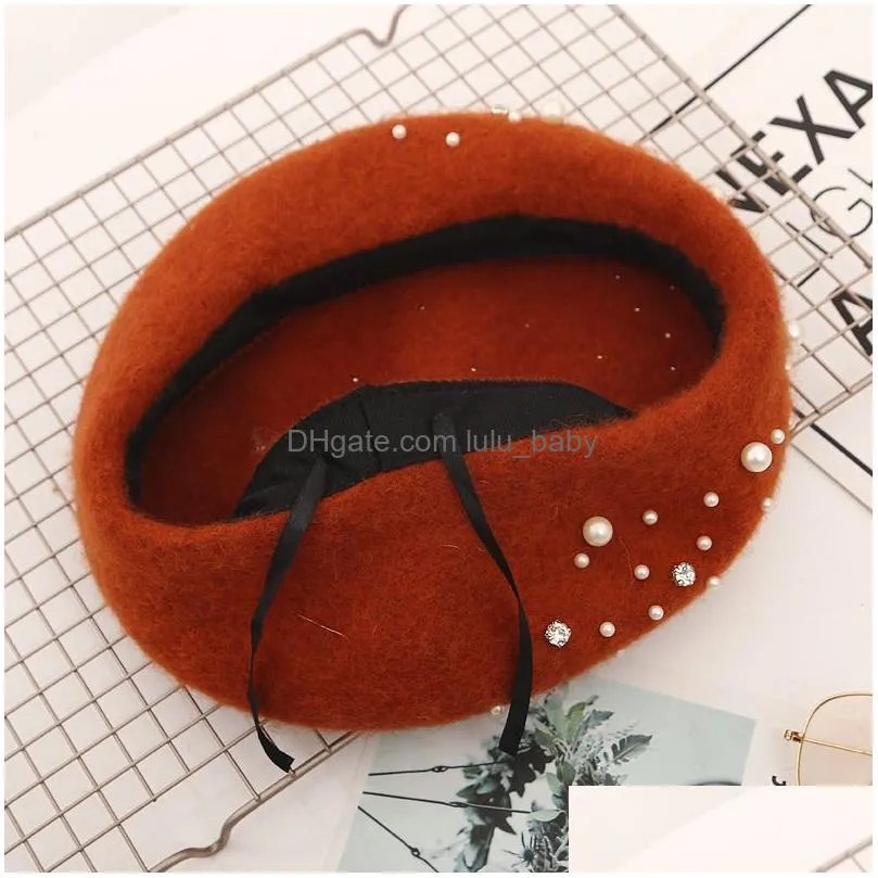 fashion princess designer women caps berets lovely pearl beanies spring autumn winter toddler girls hats