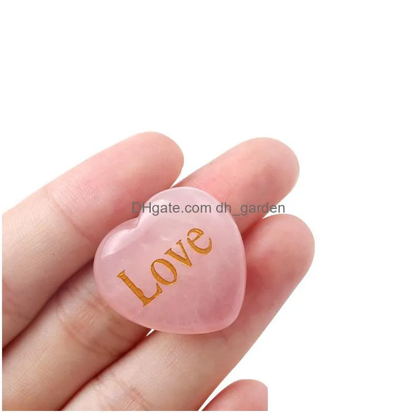 natural pink crystal stone ornaments 25mm carved love heart quartz chakra reiki healing mineral tumbled gemstones hand home decor