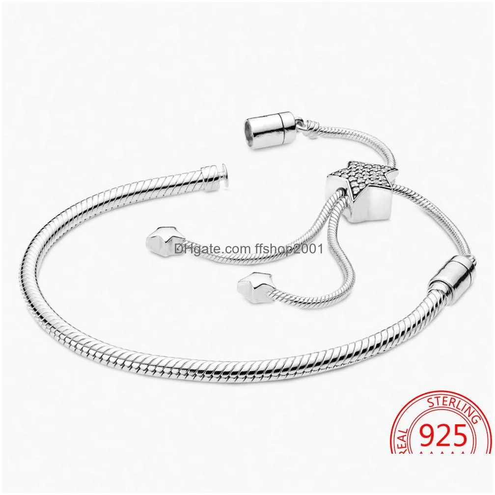 925 silver glitter pavi star and heart sliding buckle bracelet diy  womens bracelet gift production delivery