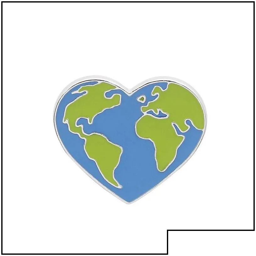 pins brooches green earth heart world map label pins alloy brooches hat clothes bag enamel pin travel commemorative badge u dhgarden