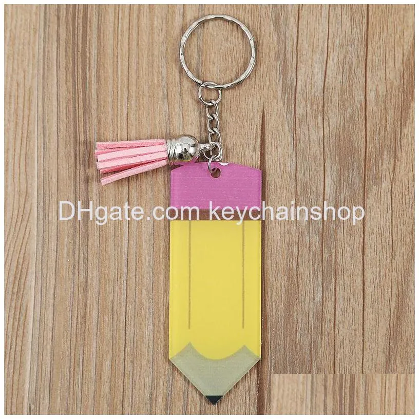 diy blank tassel keychain creative pencil keychains acrylic bag decoration key chain teachers day gift keyring