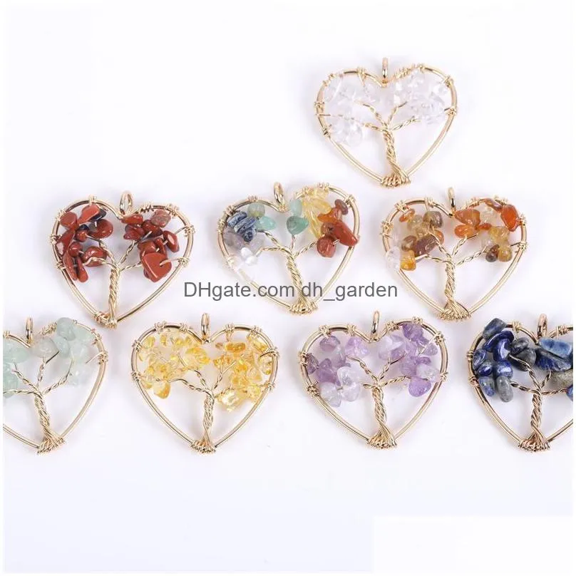 30mm gold rainbow tree of life charms natural amethyst crystal heart pendant energy stone healing meditation yoga gift wholesale