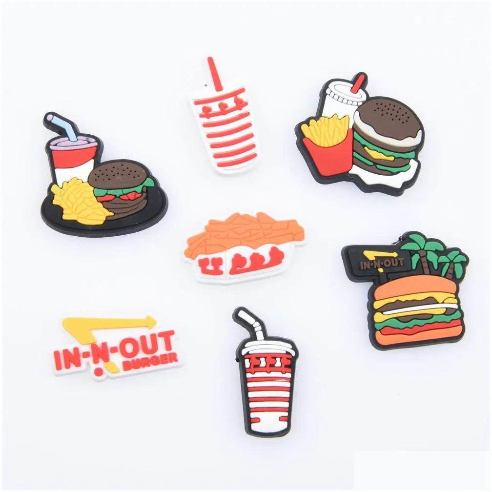 popular pvc chick fil french fries pizza party christmas hamburger shoes charm gift childrens clogs shoes decoration diy