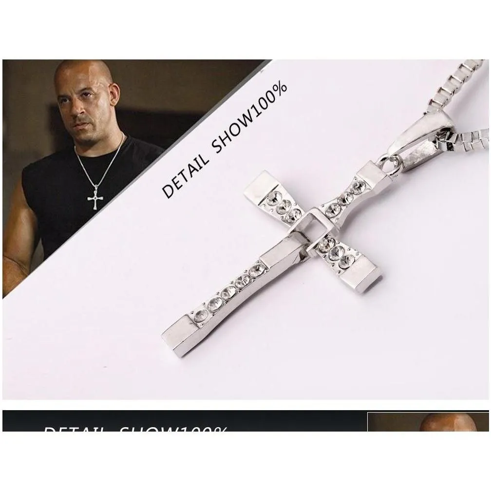 fast and furious cross necklaces actor toledo diamond charm pendant silver or gold statement necklace men jewelry christmas gifts