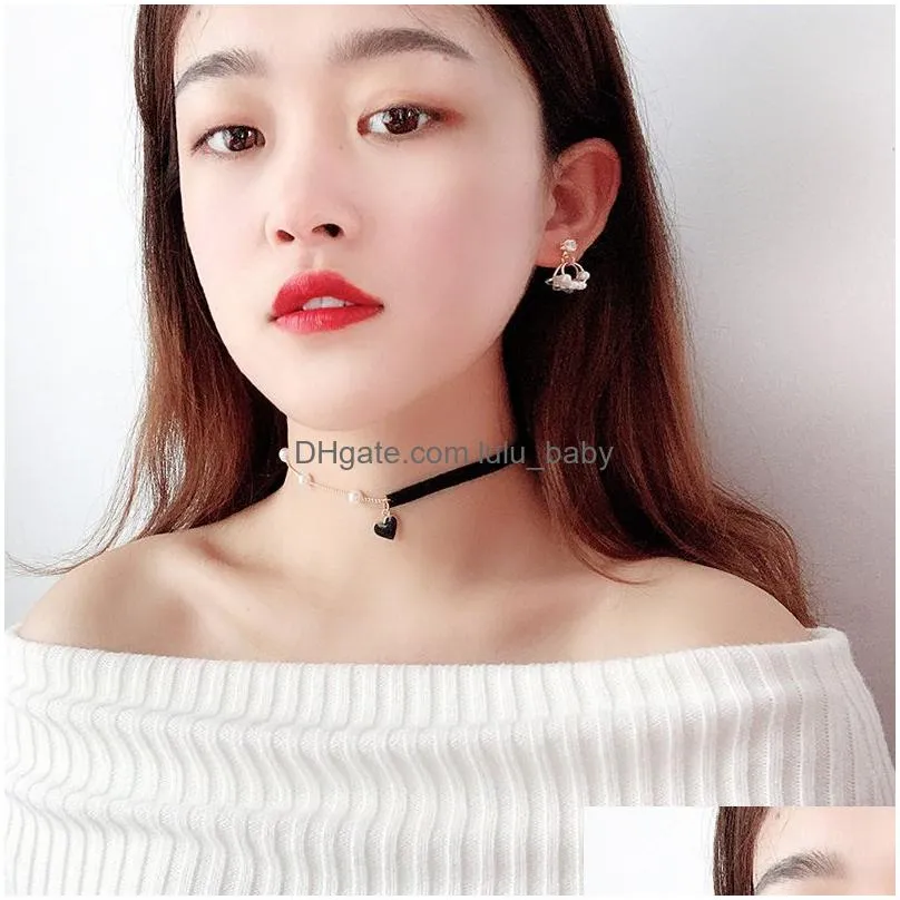 short small red heart choker simple temperament net love pearl chain necklace rope necklaces women wedding jewelry