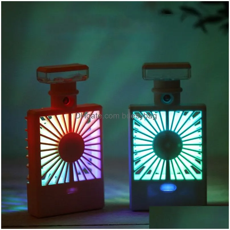 perfume bottle spray fan usb charging cooling fan with night light usb humidifier fans summer office travel accessory