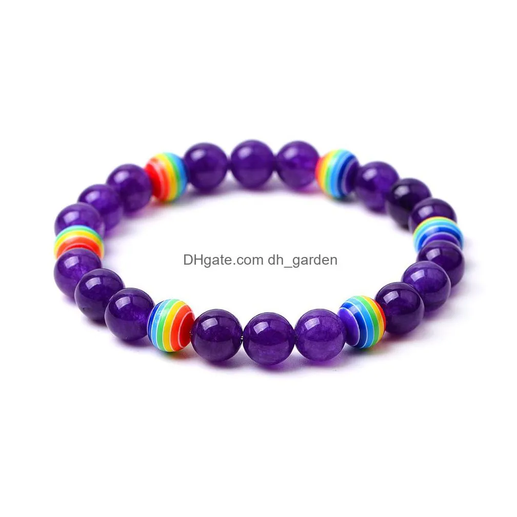 resin rainbow 8mm stone colorful beaded bracelet tiger eye purple quartz agates bangle for women yoga jewelry