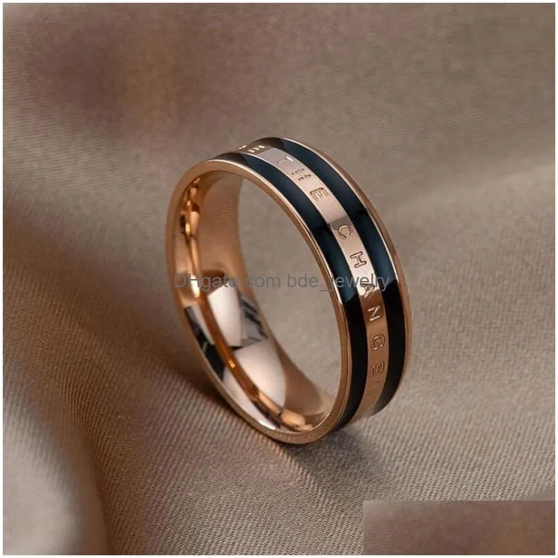 fashion simple design titanium steel mens band ring oil dripping lover couple gold wedding rings for women