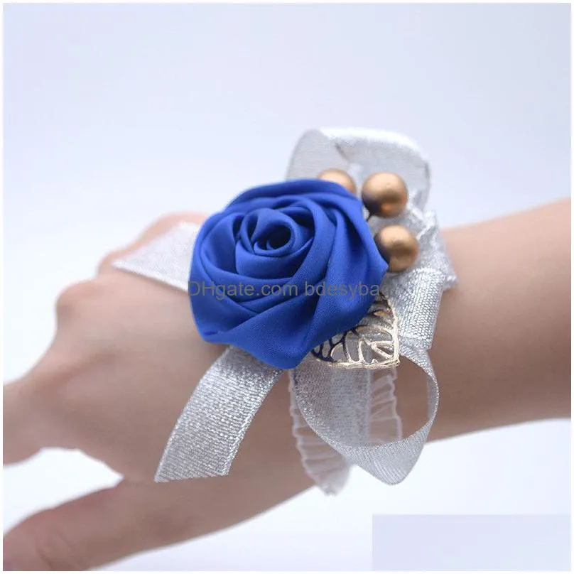 satin rose wedding bridal corsage flowers bridesmaid wrist flower for wedding prom party decor