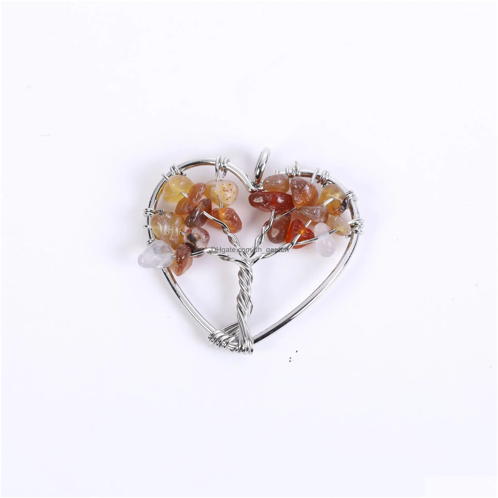 30mm rainbow tree of life natural amethyst crystal heart pendant necklace energy stone healing meditation yoga gift wholesale