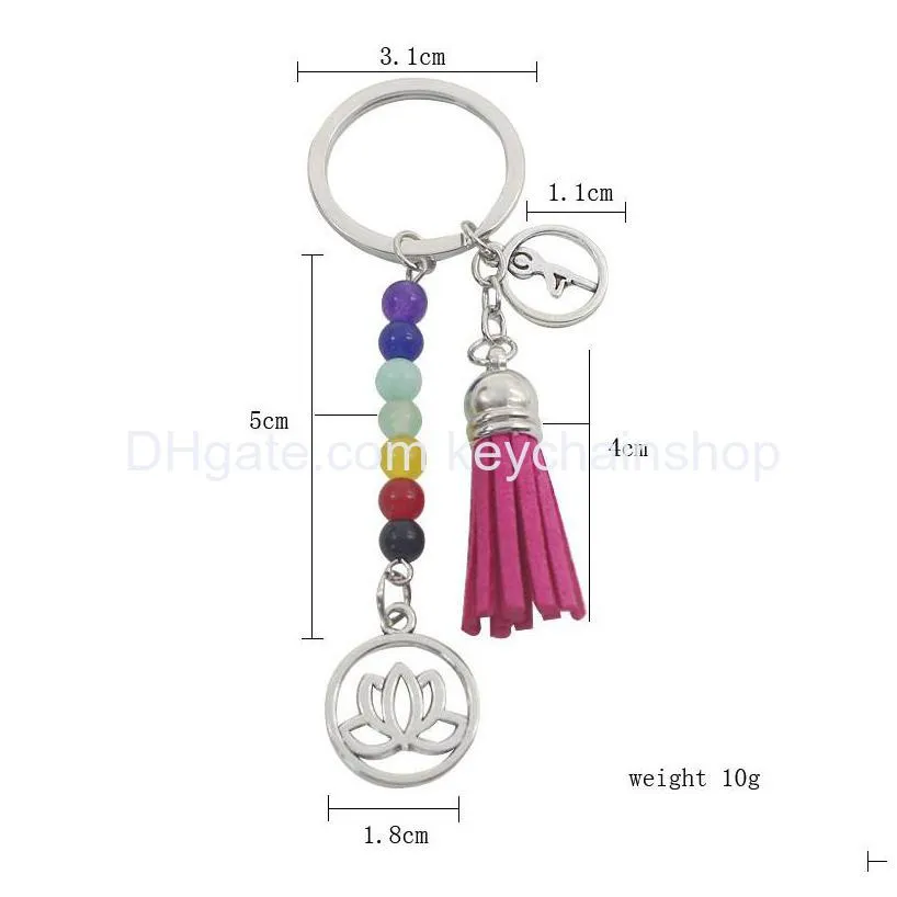 colorful chakra stone tassel keychain pendant lotus reiki healing yoga natural gemstone beaded keychain creative keyring gift