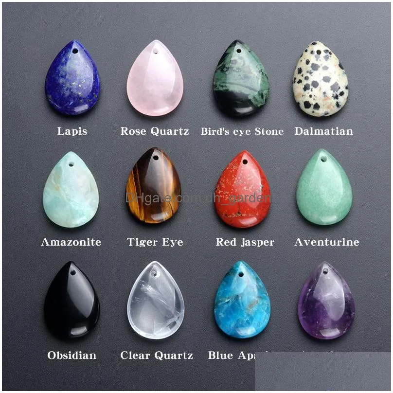 with hole natural crystal stone water drop shape pendant amethyst rose quartz obsidian charms for necklace jewelry acc making