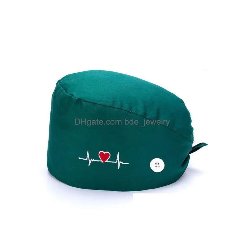 embroidered nurse hats for women adjustable surgical cap with buttons sweat-absorbent towel beauty salon pharmacy lab pet doctor caps