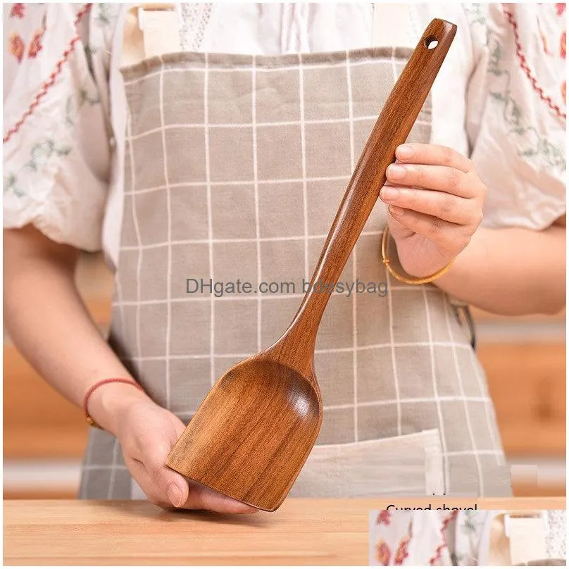 wooden ramen soup spoons japanese kitchen spatula teakwood wooden frying rice seasoning spoons non-stick pan spatula